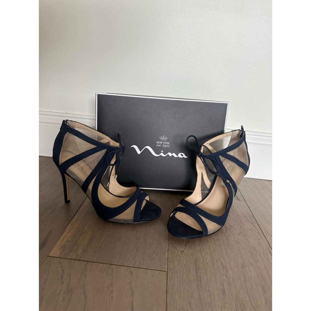 Nina Cherie Navy Mesh Peep Toe Heels Women's Size 7.5 - Picture 3 of 11